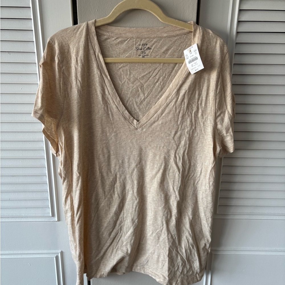 J. Crew Light Tan V-Neck Short Sleeve Top